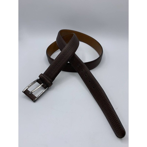 Trafalgar Men's Size 40 Brown Black Textured Crosshatch Leather Dress Belt - Picture 3 of 8